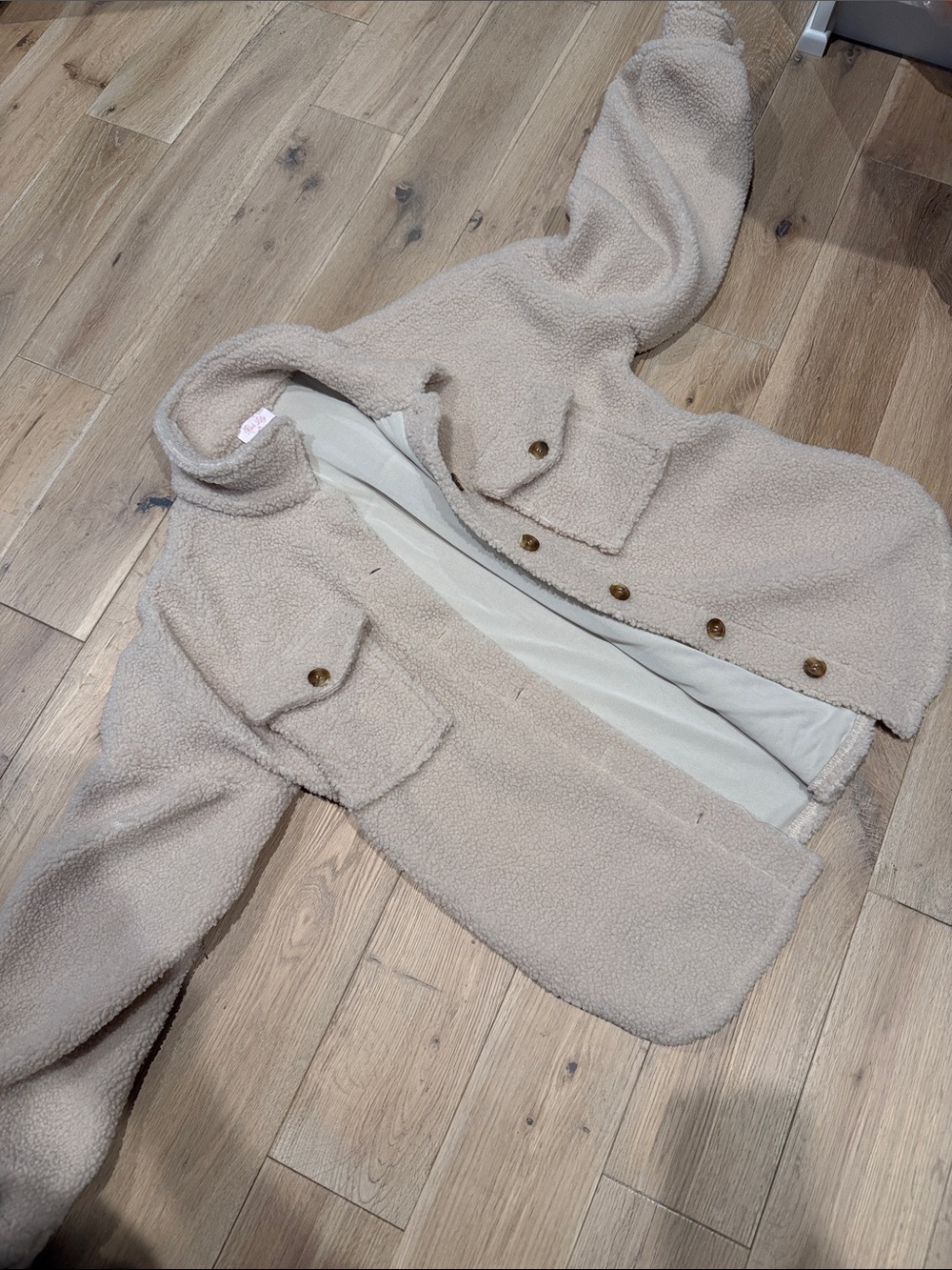 Womens Cream Sherpa Jacket with Button Front